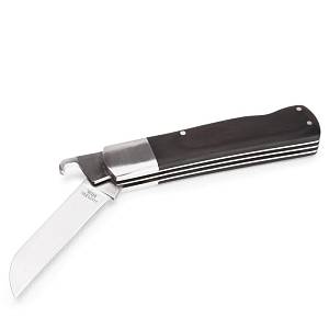 Нож монтерский большой складной с прямым лезвием и левием для разделки оболочки кабеля КВТ НМ-09 68430