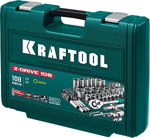 KRAFTOOL X-Drive 108, 108 предм., (1/2″+3/8″+1/4″), универсальный набор инструмента (27888-H108)