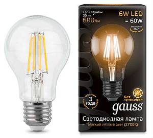 gauss 102802106 Лампа Filament на 6Вт Е27 А60 2700К-600Лм