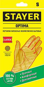 STAYER Optima, S, хозяйственно-бытовые, с х/б напылением, рифлёные, латексные перчатки (1120-S)
